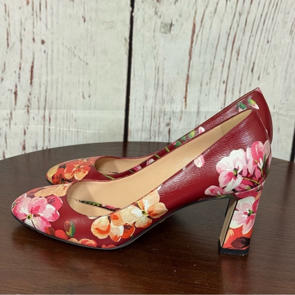 GUCCI BLOOM women’s Napa leather Red Floral 3” Heels Round Toe in size 37.5 - Picture 13 of 17